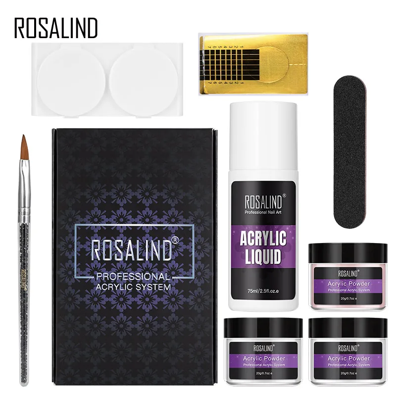 ROSALIND-Juego de polvo acrílico para extensión de uñas, Kit profesional de uñas acrílicas, decoración de tallado de uñas 3D de cristal, 10/20g