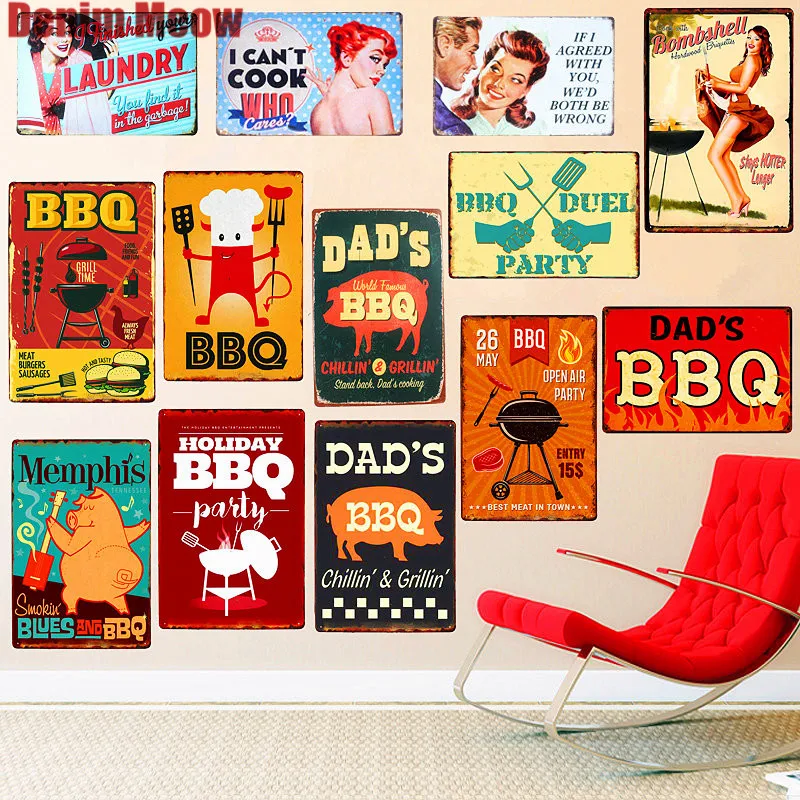 

DAD'S BBQ Best Meat Retro Plaque Wall Decor, Pub Kitchen Home Grill Menu, Vintage Metal Signs, Grill Time Poster, N075