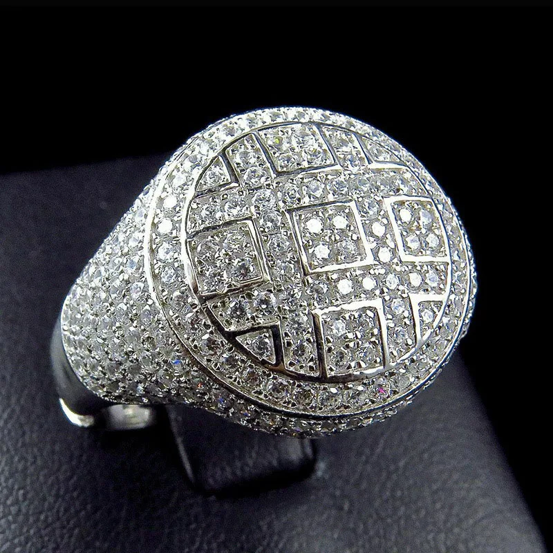 Wholesale Trendy Round Rings Male Iced Out Cubic Zircon Crystal Rings for Men Party Jewelry Accessories