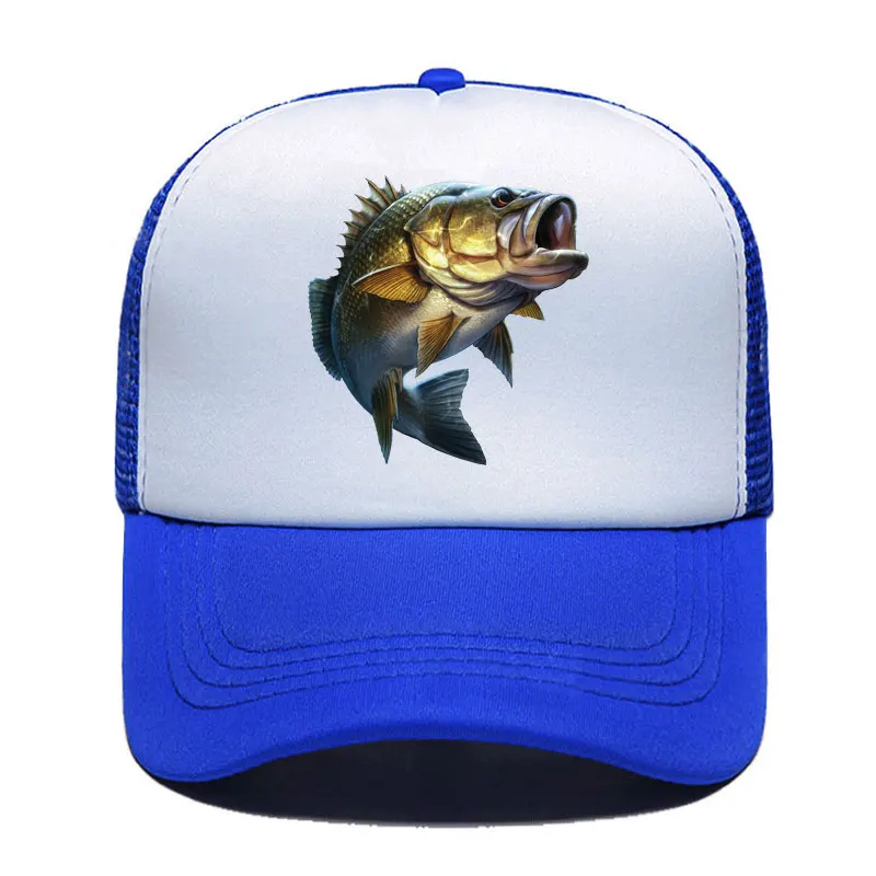 Cartoon Large Mouth Bass Fish Fishing Baseball Cap Funny Gift Men Women Parent-child Hats Mesh Visor Outdoor Adjustable Sun Hat