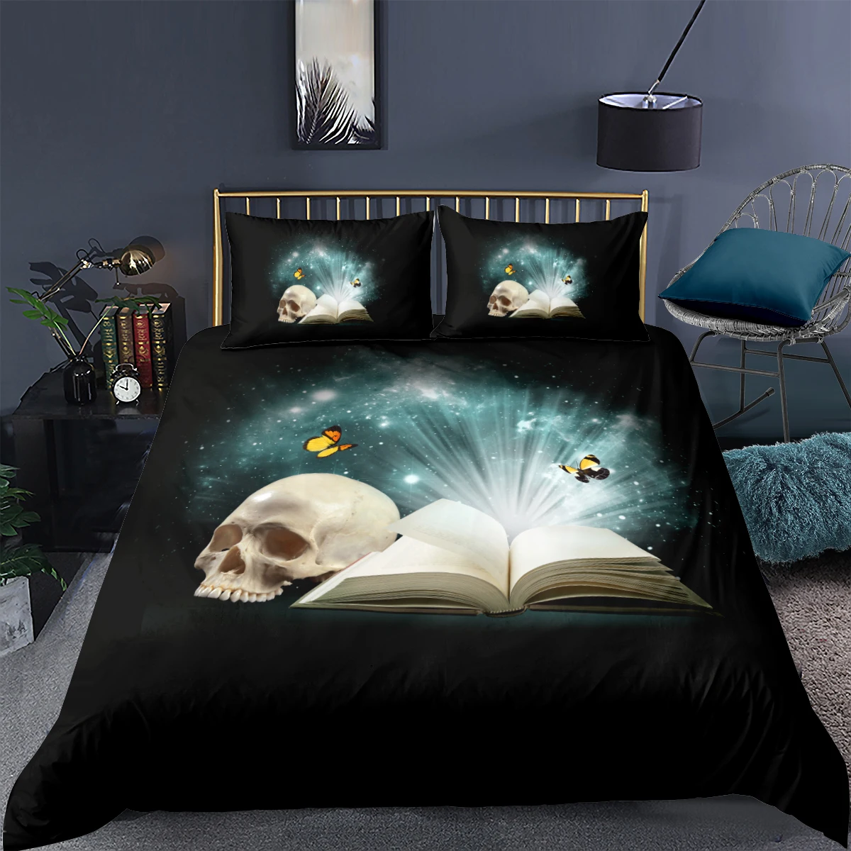 Skull Bedding Set 3D Cream-coloured Quilt Cover Set Comforter Covers Pillow Sham Full Double Single Twin Queen Size 173*230cm