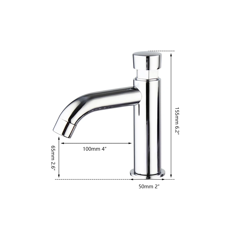 Torayvino Luxury Chrome Polished Time Delay Faucet Basin Sink Deck Mounted Touch Press Auto Self Closing Only Cold Saving Tap