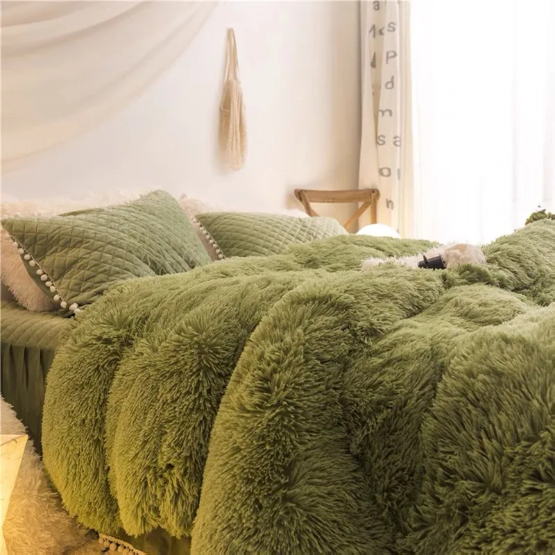 Winter Green Mink Four Piece Bedding Set Coral Velvet Plus Plush Double-sided Plush Quilt Cover Bed Skirt Crystal Velvet Princes