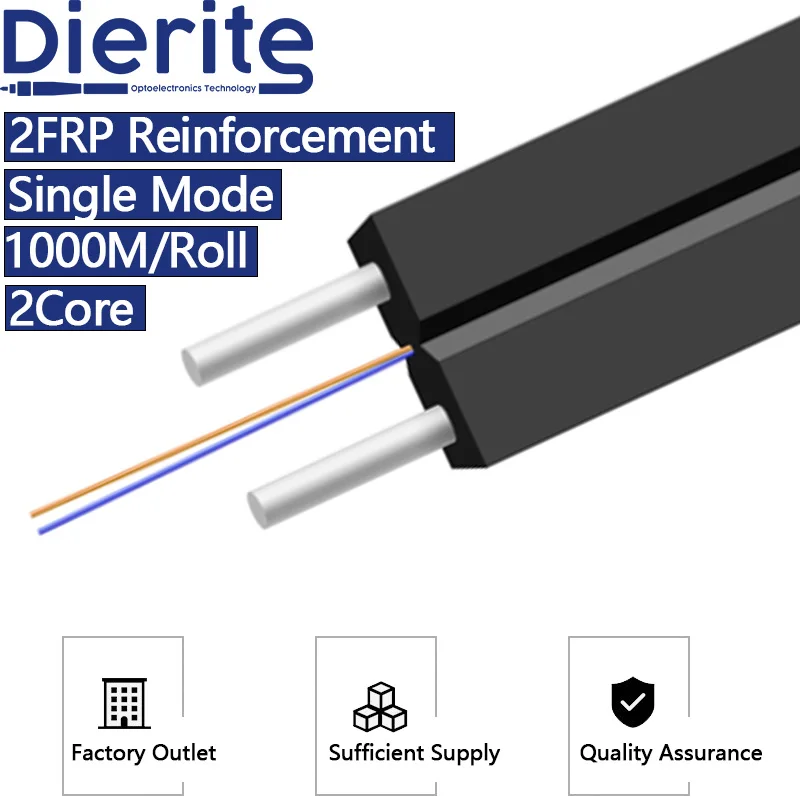 Cabo interno da gota do reforço ótico ftth da bainha 2frp da bainha de lszh do único modo do núcleo do cabo 1000m/rolo 2 da gota da fibra ótica da borboleta