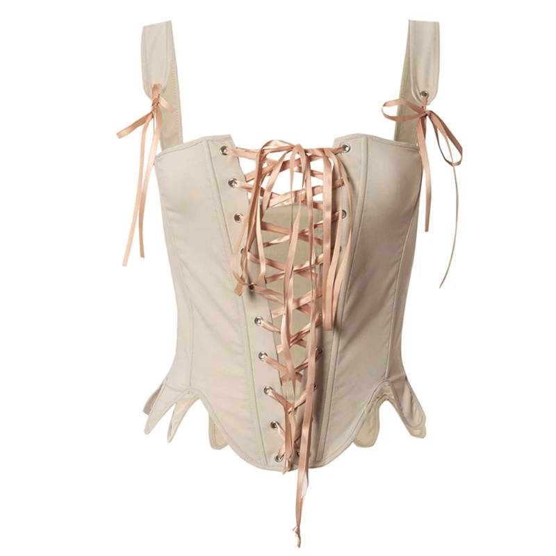 F3MD Sexy de verano Camiseta tipo Bustier Slim Tops sin mangas Vintage corte cintura corsé Top encaje de vendaje para las mujeres