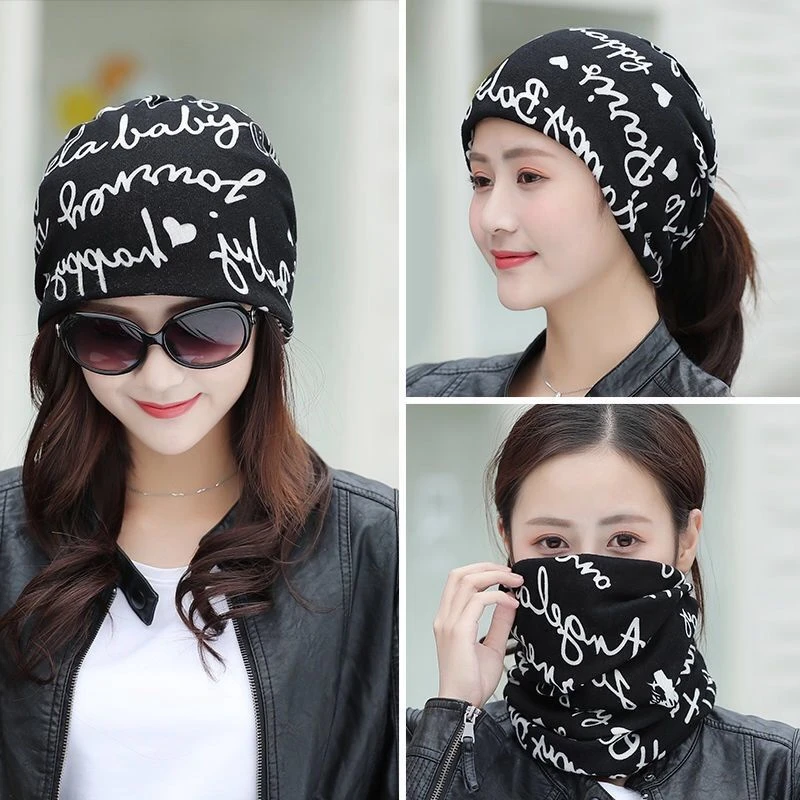 Multifunction Scarf Hat Winter Hat Women Black Beanie Hat