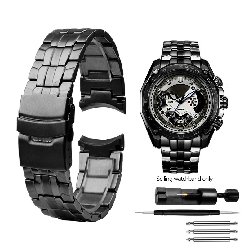 Notched watchband For Casio EF-550 Men\'s Stainless Steel Watch strap EDIFICE Series 5051 EF-524D Bracelet Waterproof wristband