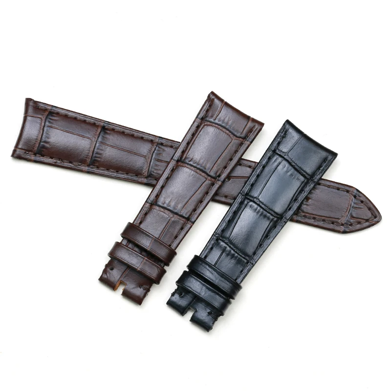 PESNO Genuine Calf Skin Leather Wrist Watch Straps Black Dark Brown Top Layer Leather Watch Accessories Suitable for Rolex Celli