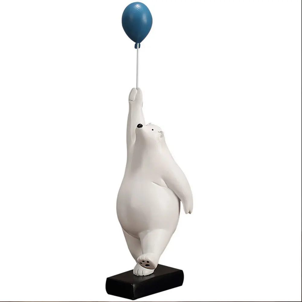 Resin Creative Balloon Polar Bear Home Decor Decoration Room Figurines For Interior Desk Accessories Kawaii Statue Sculptures