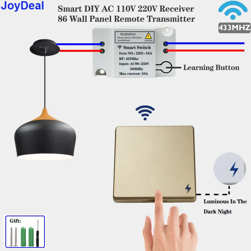 Ricevitore elettrico senza fili del relè dell\'interruttore di telecomando di ca 433 V 110V 1CH del trasmettitore del pannello di parete di 220 MHz