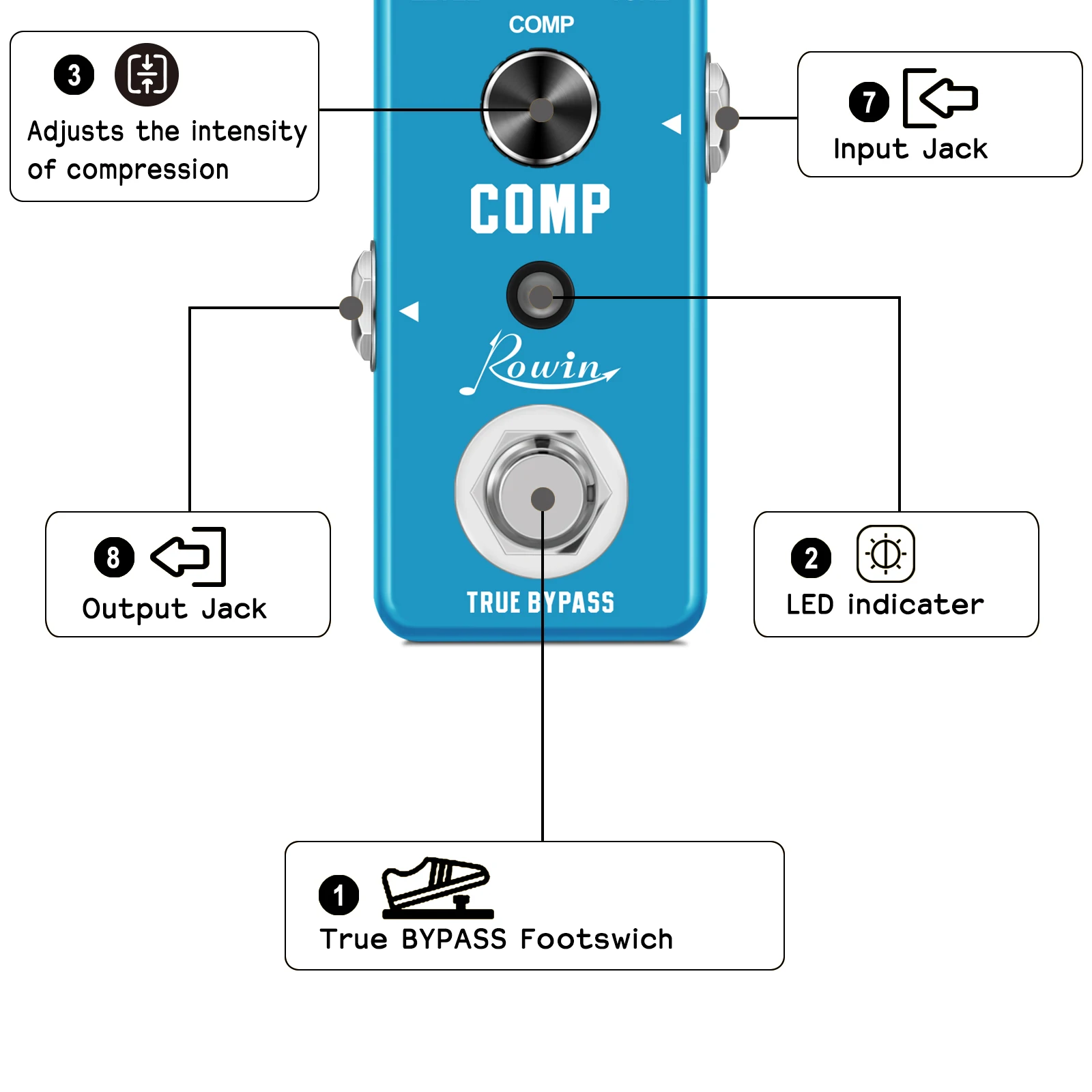 Rowin Guitar Compressor Pedal Digital Comp Effect Pedals For Electric Guitar Classic Studio Grade Compressors