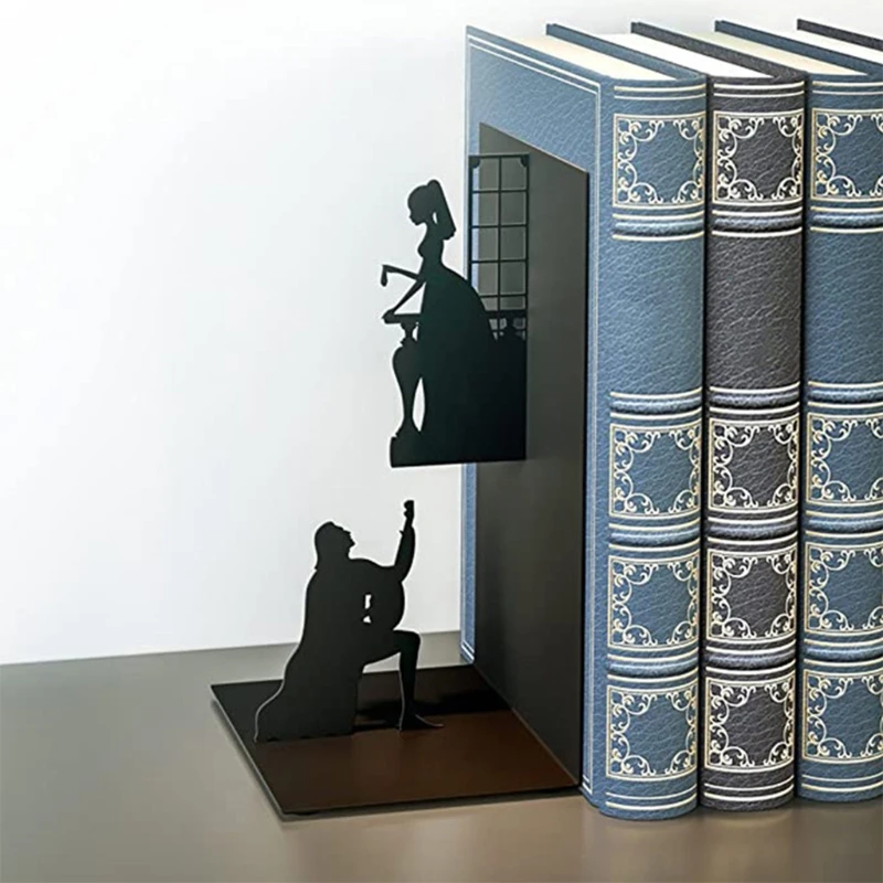 Iron Figure Bookends Reading Book Support Retro Non-Skid Book Ends Stoppers for Shelves Home Office Table Desktop Decor