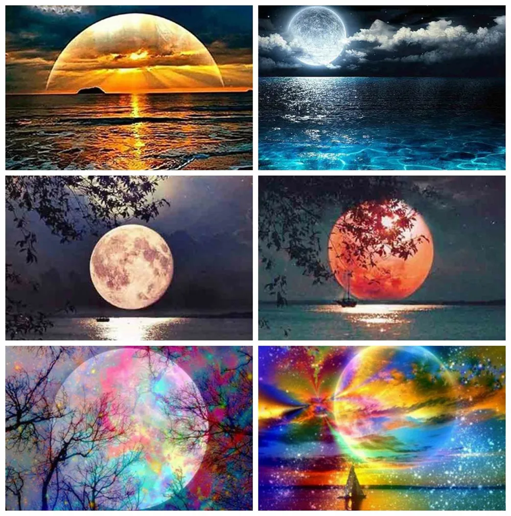 

Canvas Size 5D Diamond Painting Kit Landscape Rhinestones 5D DIY Diamond Embroidery Sale Moon Sea Mosaic Decor For Home