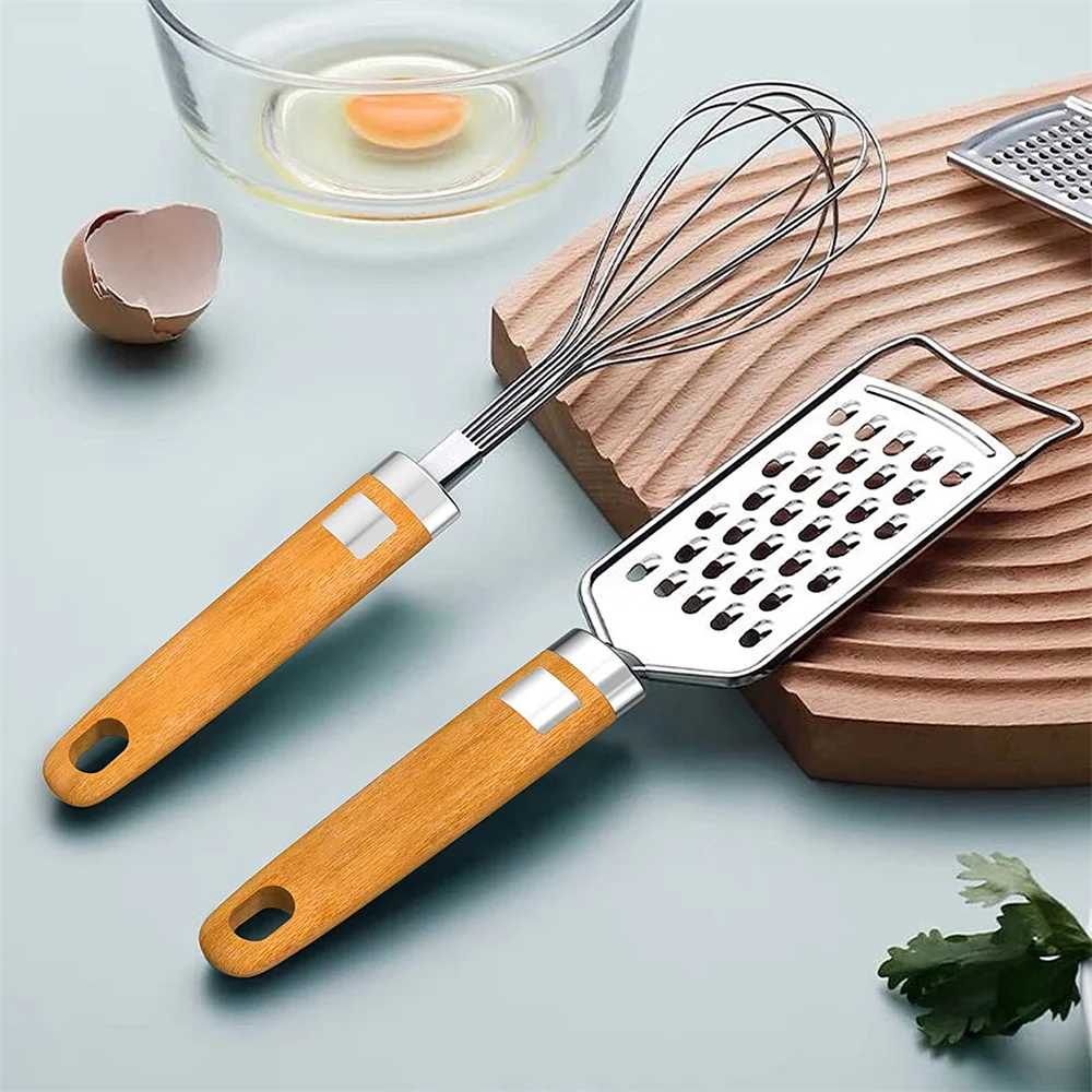 Kitchen Gadgets Device Sets Stainless Steel Cooking Utensils Tool Wooden Handle Whisk Peeler Grater Kitchenware Accessories