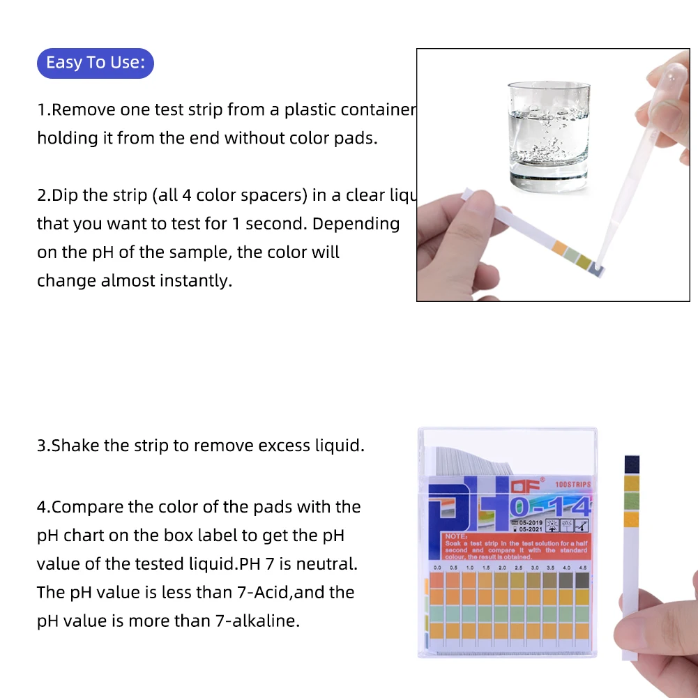 100 Strips PH Paper Full 0-14 Scale Litmus Tester Water Quality Testing Alkaline Acid Indicator Meter for Urine Cosmetics Kit