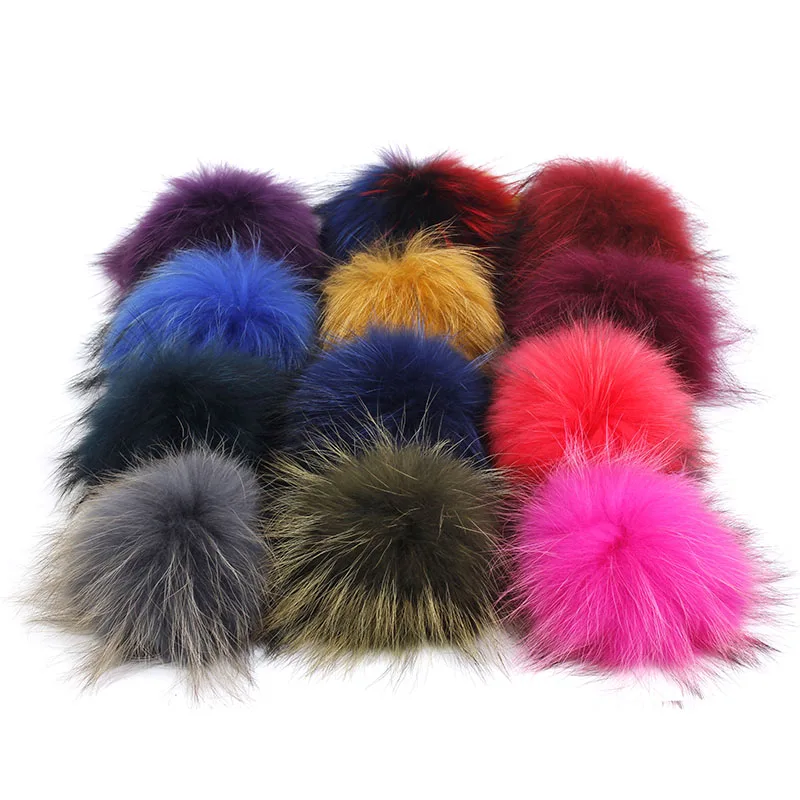 Geebro DIY 15cm Colorful Raccoon Fur pompoms Elegant Fur balls for knitted hat cap winter Beanies&Skullies Women reaFur pom poms