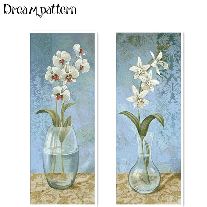 Orchid vase flowers cross stitch kits package 18ct 14ct 11ct cloth silk cotton thread embroidery DIY handmade needlework