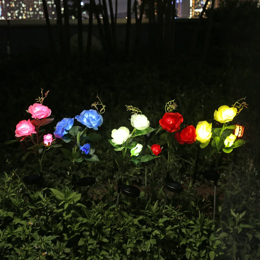 LED Solar Rose Flower Light Outdoor Waterproof Landscape Lawn Lamp Home Garden Decorative Night Lamp Patio Yard Solar Light