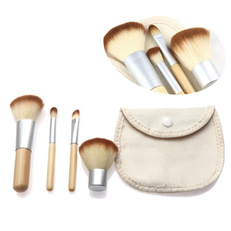 Makeup Cosmetic Brush Foundation Powder Reusable Storage Pouch Convenient Carry Kit4pcs Soft Bamboo Natural Cotton and Hemp