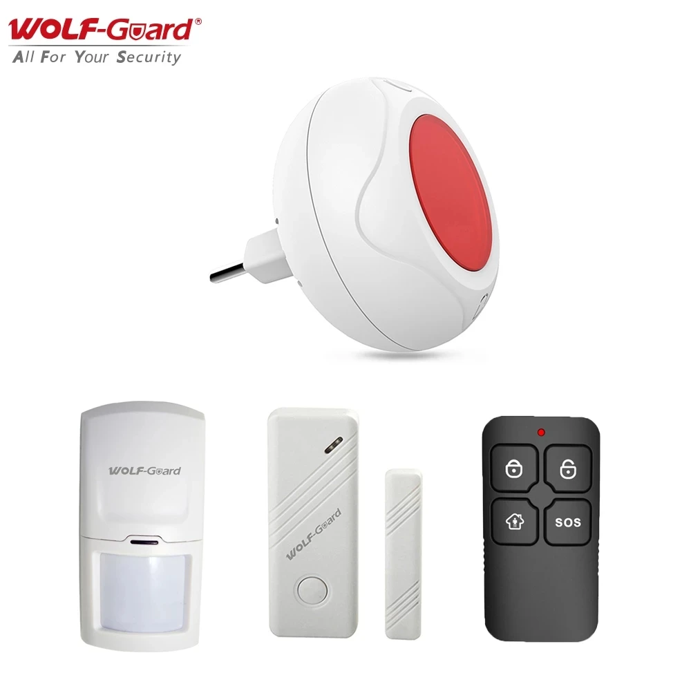 Wolf-Guard 무선 DIY 홈 보안 경보 도난 시스템 실내 깜박이 LED 사이렌 PIR 모션 감지기 도어 윈도우 센서, 울프 가드 무선 도어 보안 경보 도난 방지