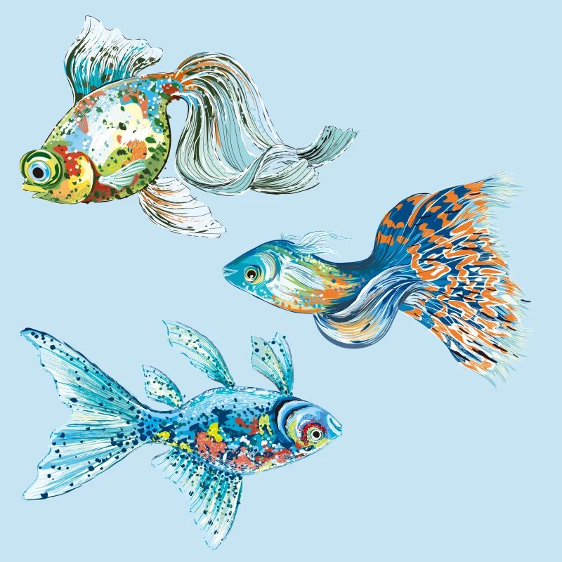 

Fashionable and exquisite marine animal goldfish print iron on T-shirt thermal transfer color fish decoration girls clothes