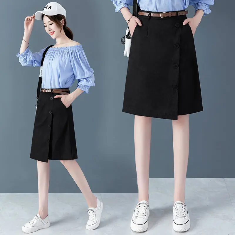 

Shorts Women Fifth Pants Culottes Women's Shorts 2021spring High Waist Black Middle Pants Summer Ropa Mujer