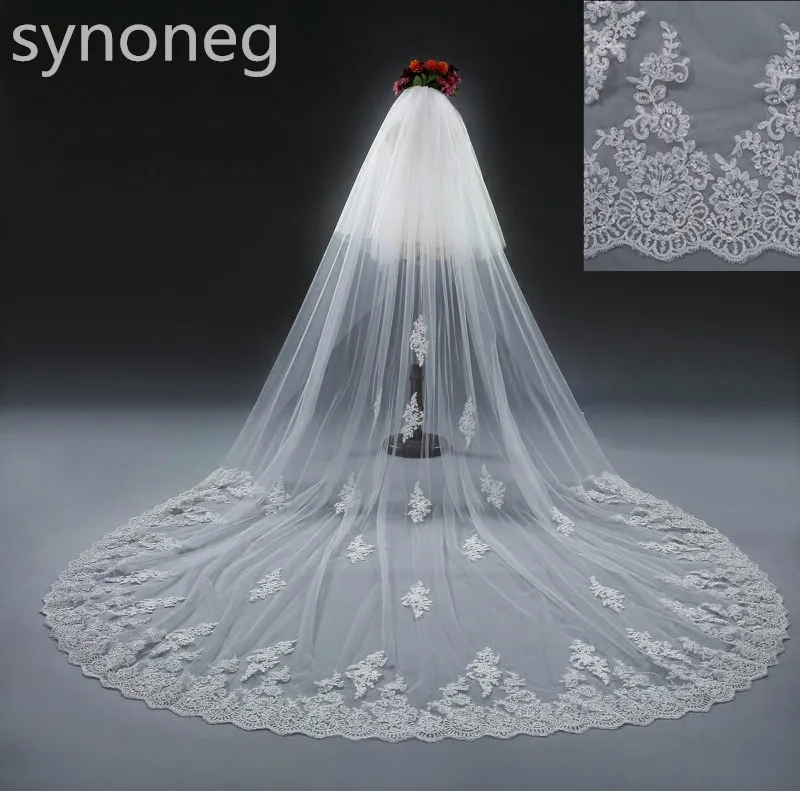 wedding veil White Ivory Cathedral Wedding Veils Long Lace Edge Bridal Veil with Comb Wedding Accessories Bride Veu