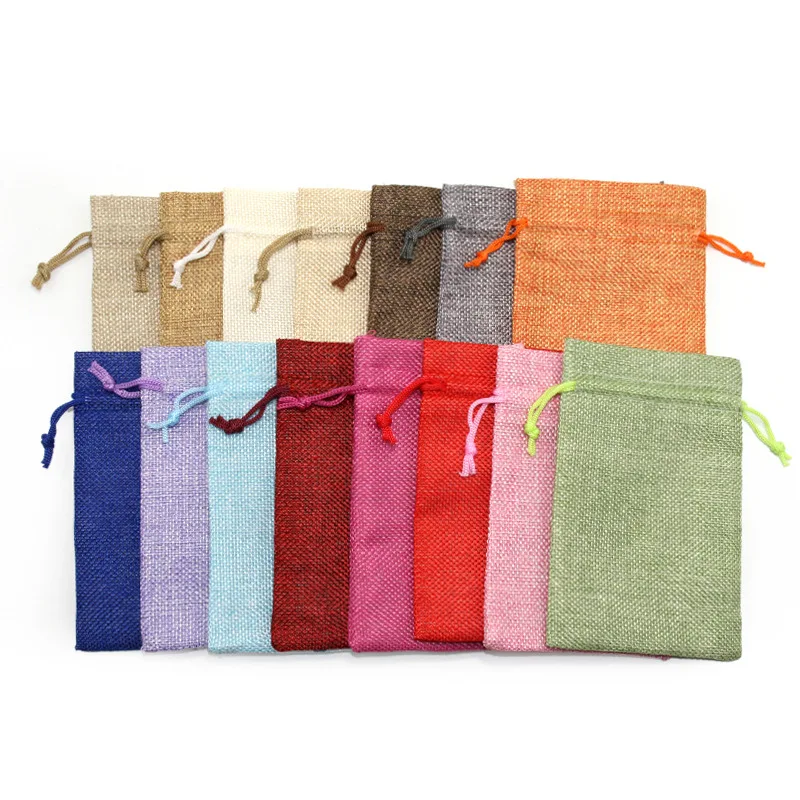 10pcs/lot 7x9cm 10x14cm Linen Burlap Bag Jewelry Packaing Bags Drawstring Wedding Candy Gift Bags Favor Pouches Wholesale