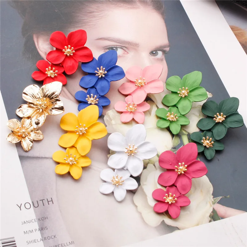 2024 New Design Fashion Jewelry Elegant Big Double Mixed Flower Co Earrings Summer Style Beach Party Earring For Women Jewelry