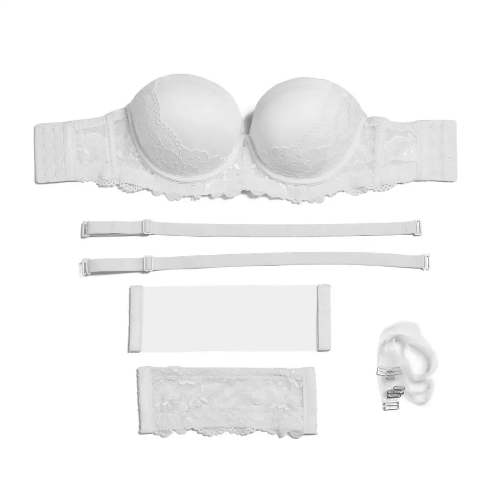 

Women Convertible Adjusted Multiway Strap Sexy Padded Push Up Bras Lace White Wed Embroidery Ladies Brassiere Backless Lingerie
