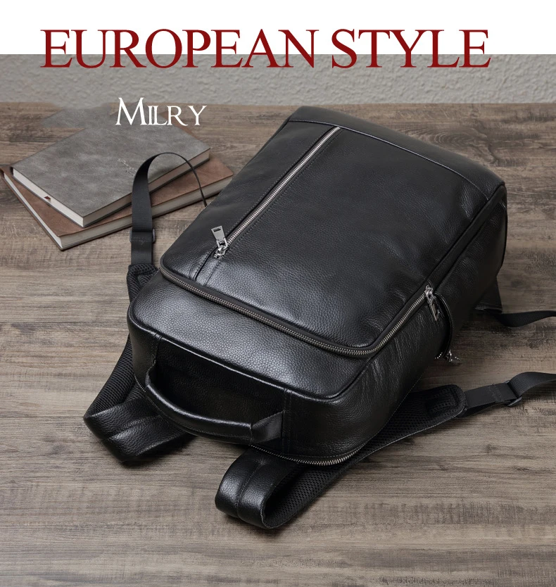 Men Genuine Leather Backpack Fashion Large Capacity Women Cow Leather Rucksack 14Inch Natural School Bag Office Daypack