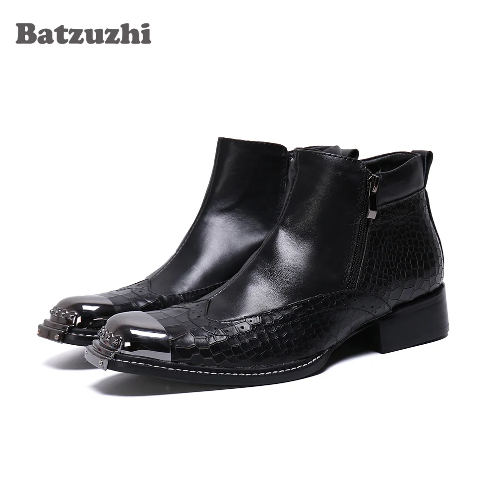 

Batzuzhi zapatos de hombre Fashion Black Genuine Leather Short Boots Zip Italy Type Handmade Business Dress Boots, 38-46