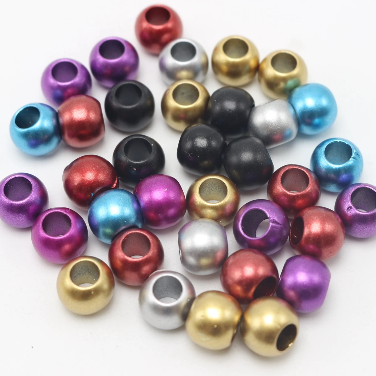 100 Shiny Mixed Metallic Colour Round Pony Beads 12mm 10mm Big Hole Kids Craft