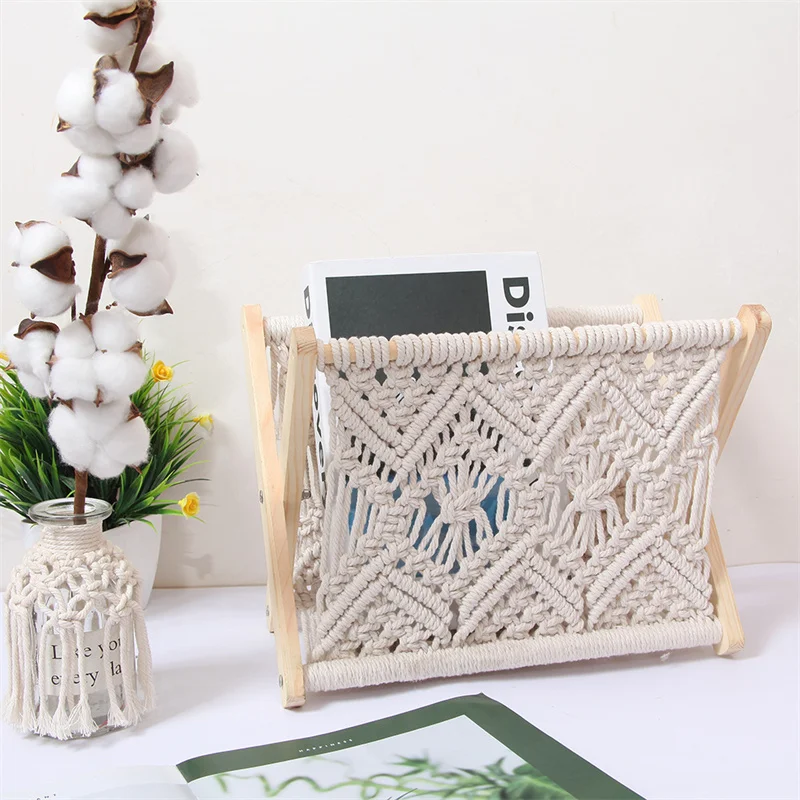 

Nordic Handmade Cotton Rope Magazine Storage Rack Creative Holder Storage Standing Basket for Books Newspapers Shelf Living Room