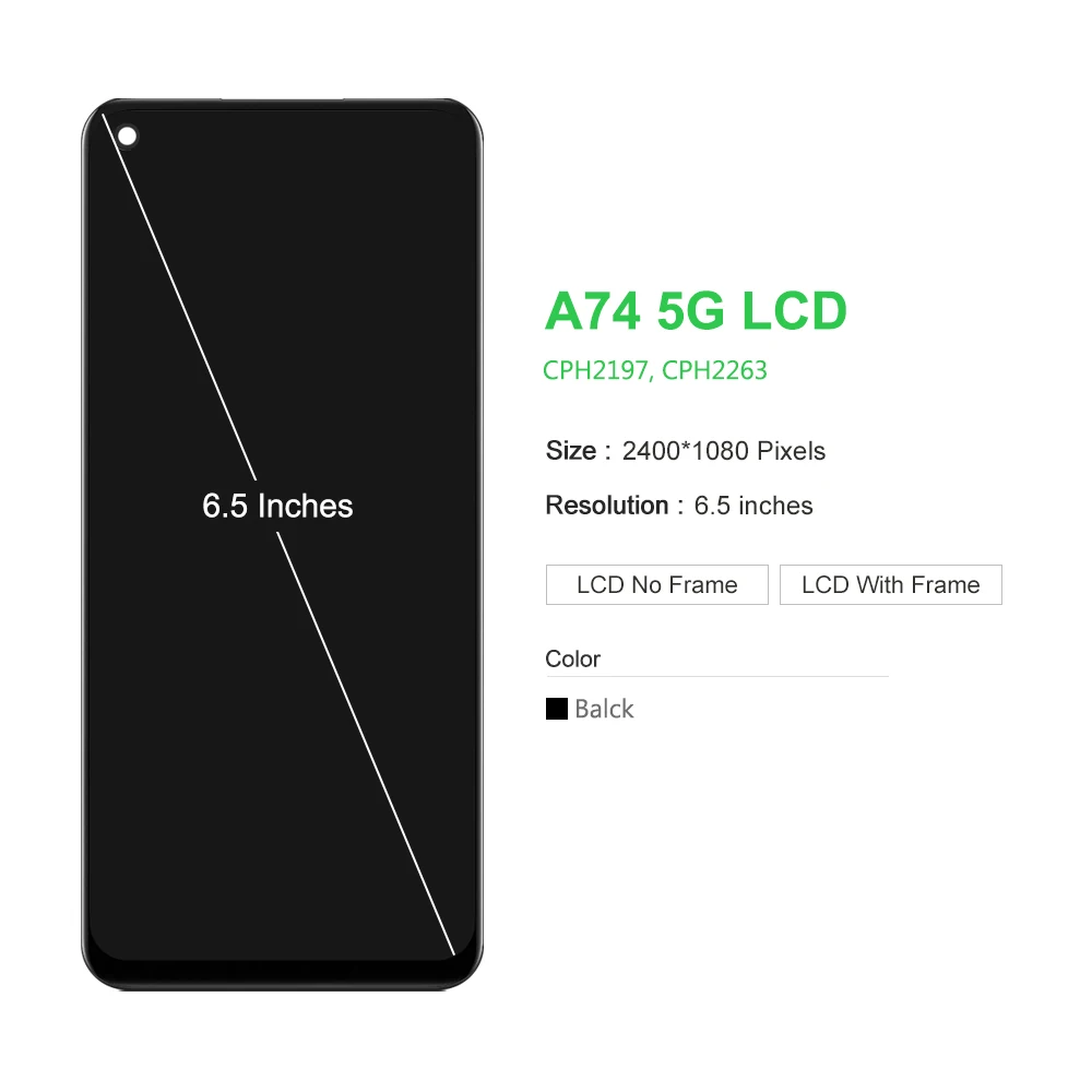 OPPO A74 5G LCD 디스플레이 터치 스크린 디지타이저 어셈블리 교체품, CPH2197, CPH2263, 6.5 인치 오리지널