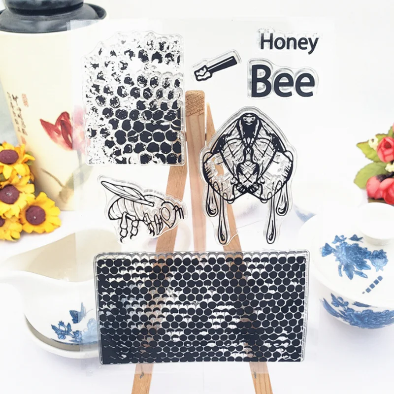 Bee Honeycomb Transparent Clear Silicone Stamp Seal DIY Scrapbooking Coloring Diary Accessories Decor Stencil Painting Template