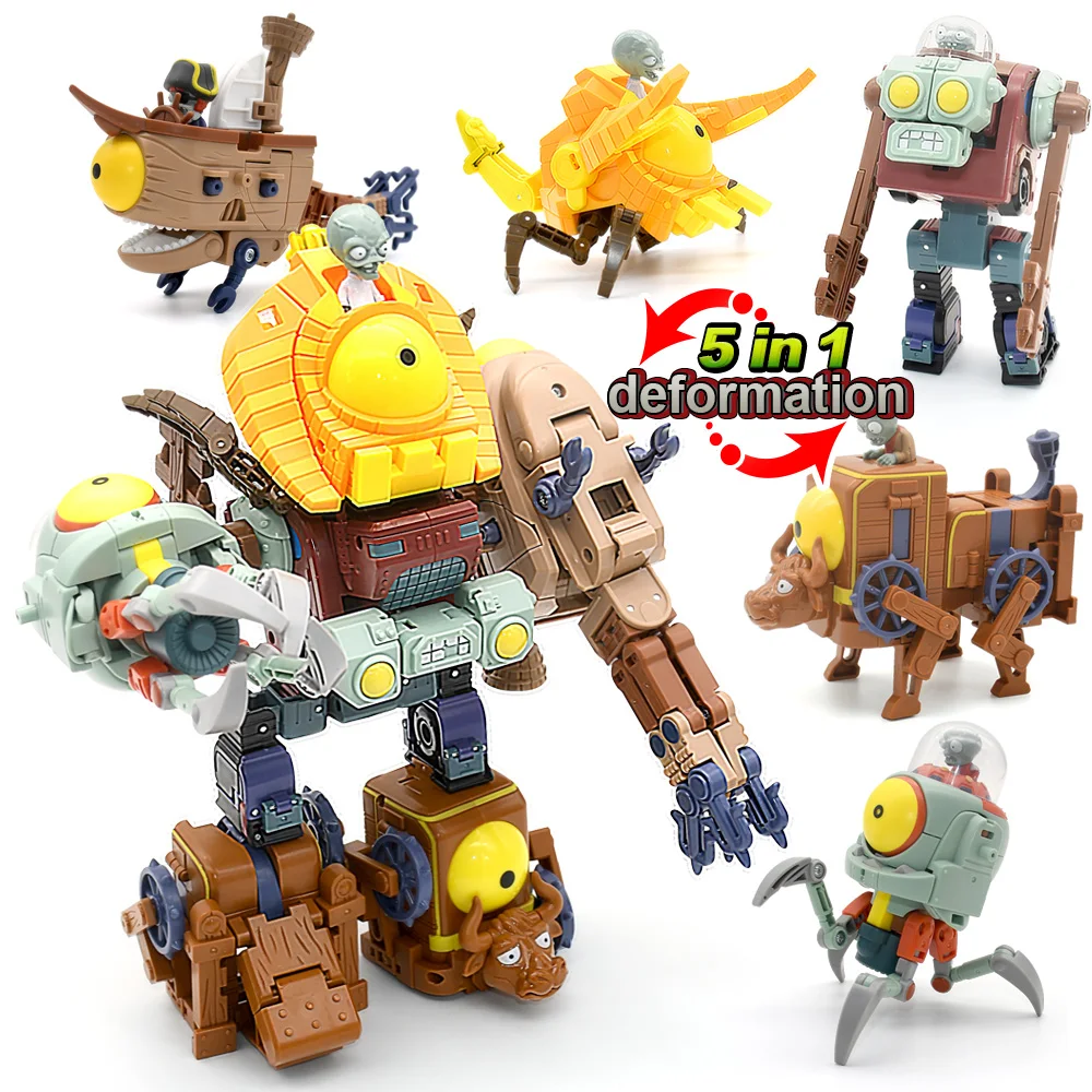 Paquete 5 en 1 de planta vs. Zombie para niños, muñeca Robot BOSS PVZ Zombies, juguetes educativos, modelo de figura de acción de PVC, juguetes, regalo para niños