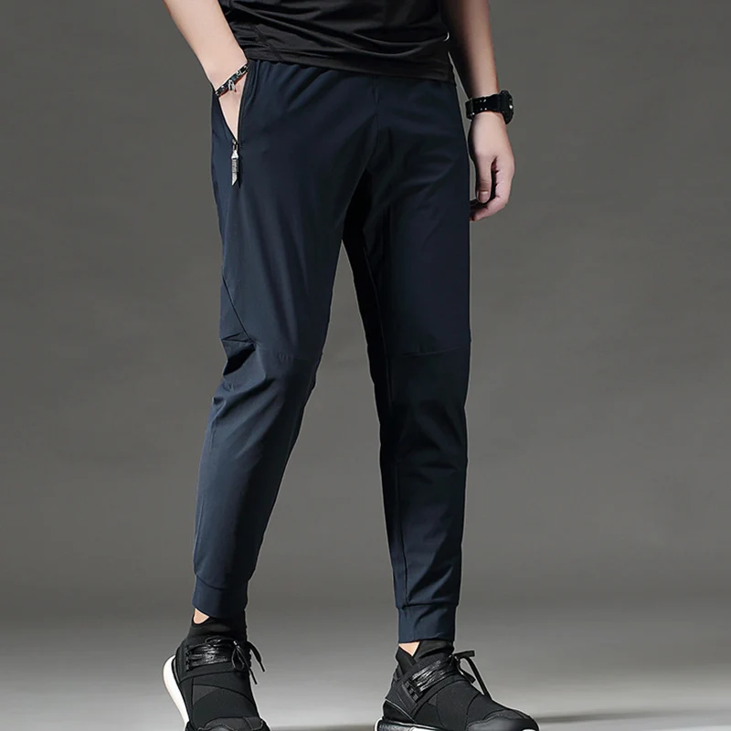 2020 Thicken Ice Silk Quick Drying Trousers Men Gym Fitness Sportswear Training Track Pants Straight Running Bottoms Customize