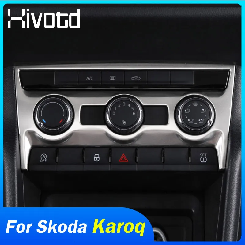 Car Styling For Skoda Karoq Accessories Center Control Air Conditioning Panel Cover Frame Trim Decoration Interior Mouldings