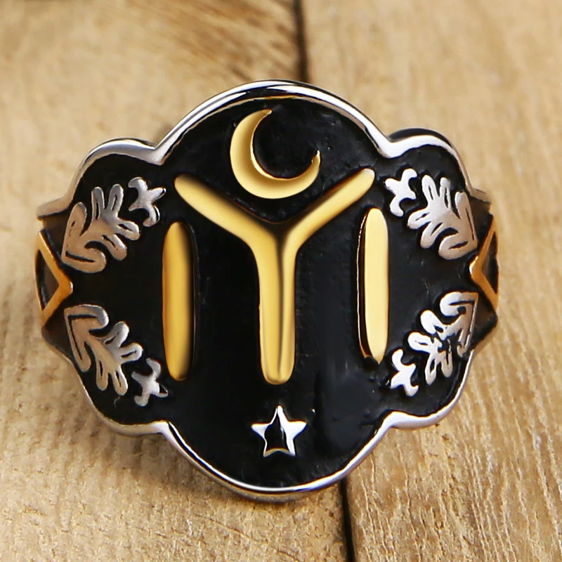 Silver Kayi Obasi Flag Ottoman Empire Stainless Steel Mens Ring Ottomans Seal Kayi Ertugrul Men Ring Jewelry Anillo Hombr