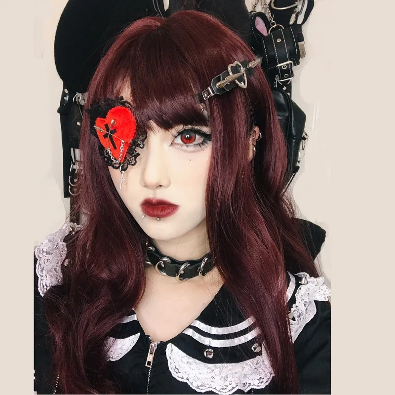 Gothic Lolita Red Heart Lace Cross Chain Eyepatch Cosplay Eye Patch Accessories