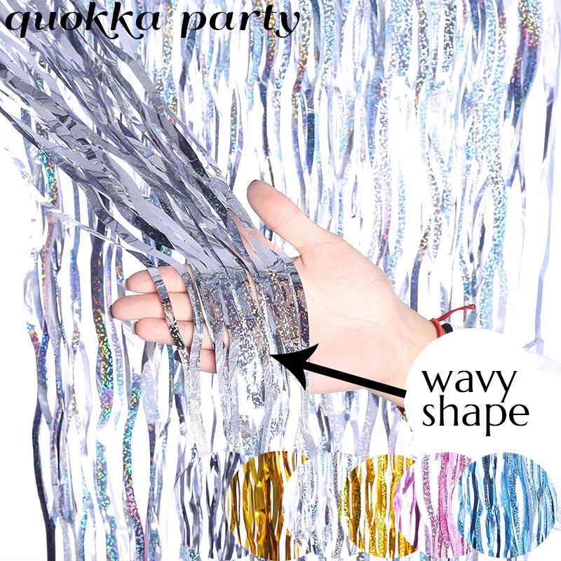 New Glitter Wavy Shape Backdrop Curtain Tinsel Foil Curtain Baby Shower Wedding Birthday Party BackDrop Decoration Photo Props