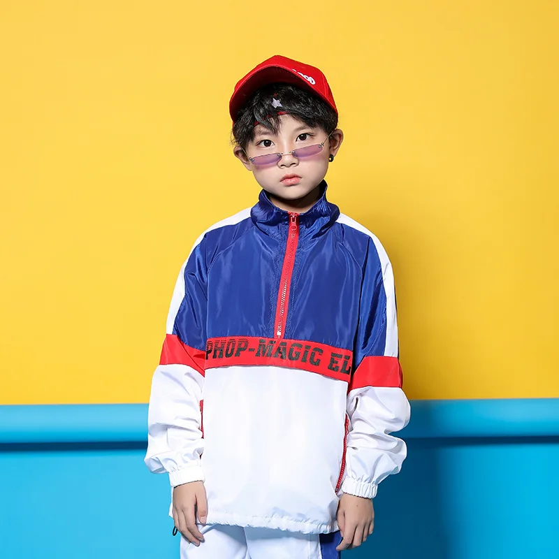 Kid Blue White Jacket Jogger Pants Hip Hop Clothing Clothes Jazz Dance Costume for Girls Boys Ballroom Dancing Streetwear