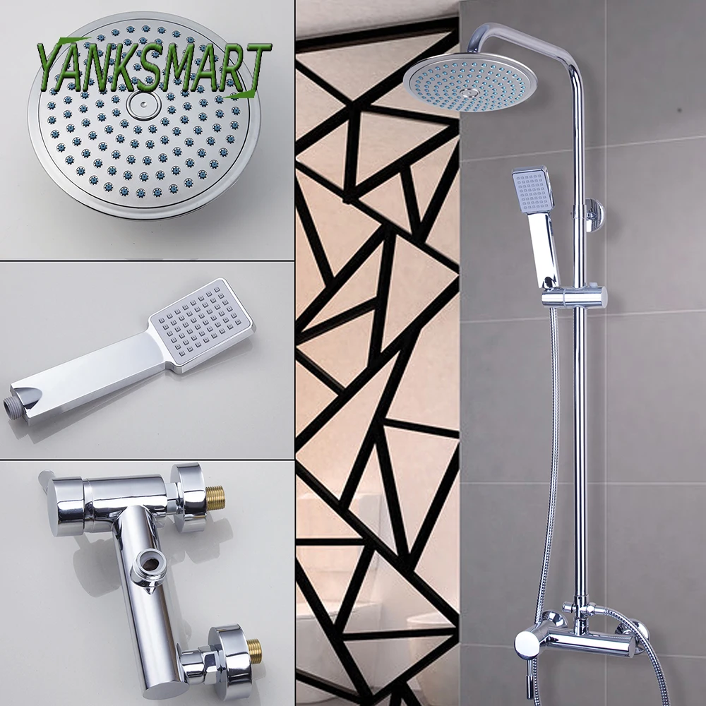 YANKSMART Luxury Chrome Polished Bathroom Shower Set Rainfall Wall Mounted Faucet Bathtub Shower Mixer Water Tap Combo Kit