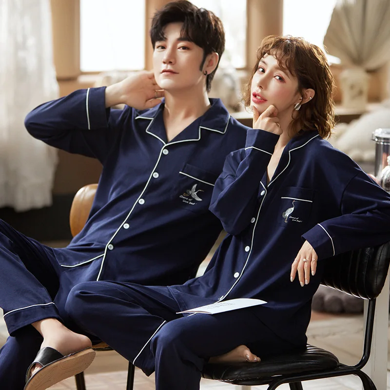 

KISBINI Pajamas Set For Women Men Autumn Spring Sleepwear Long Sleeve Cotton Couple Homewear Female Man Pyjamas Set