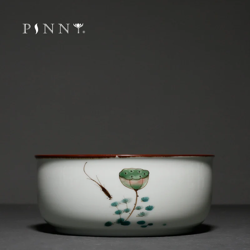 PINNY 900ML Hand Painted Lotus Ceramic Tea Wash Bowls Chinese Kung Fu Tea Accessories Retro Tea Bowl