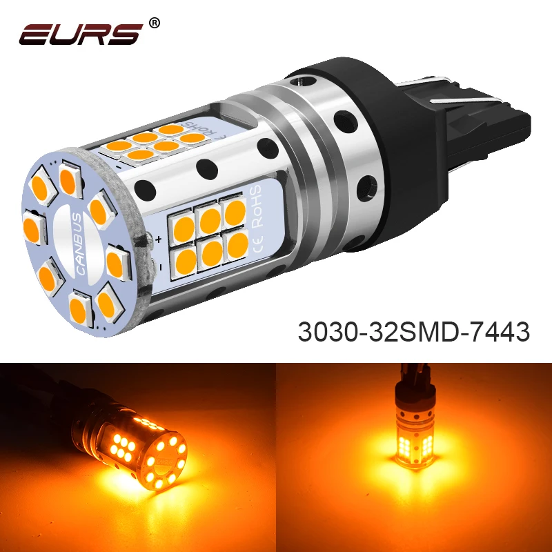 Светодиодная автомобильная лампа EURS 1X 1156 P21W BA15S 3030 32smd 1157 BAY15D Canbus 6000K 7443 7440 10-30 в, автомобильная лампа, задняя фонарь заднего вида, цвет белый, 21 Вт