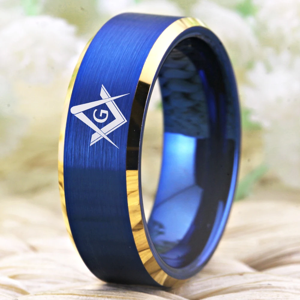 Masonic Ring Compass Square Free Mason Anniversary Gift Ring CLASSIC 8mm Men's Tungsten Carbide Ring Comfort Fit Design