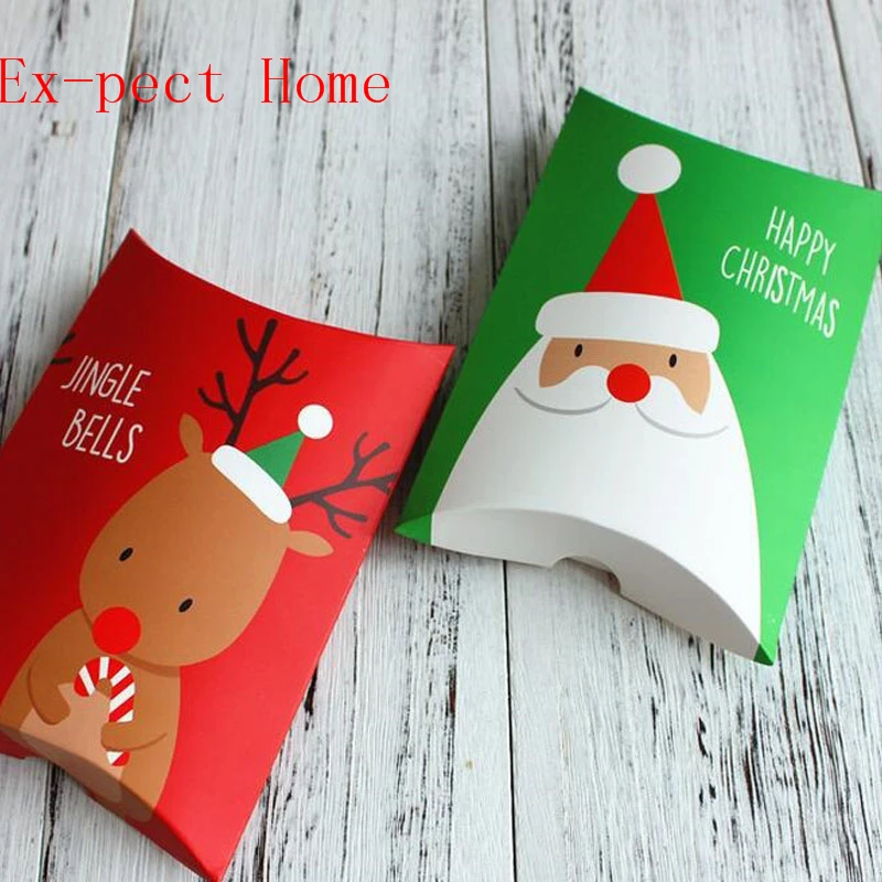 

1000pcs/lot Pillow Shape Christmas Candy Box Party Gift Favor Santa Claus Chocolate Cookies Food Paper Boxes Wrap