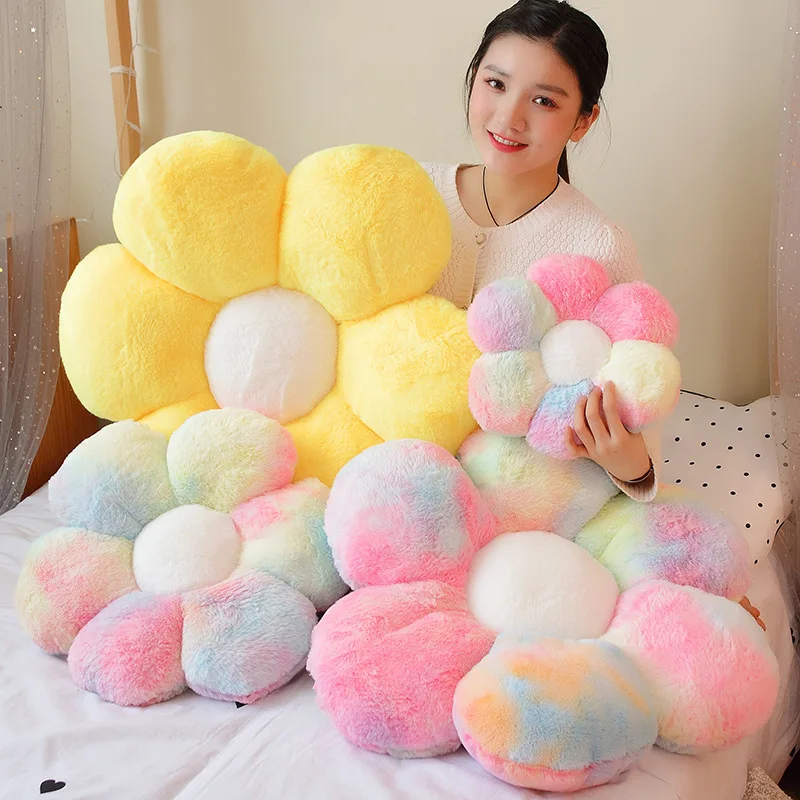 65cm Flower-Shaped Cushion Thick Pillow Pink Flower Plush Toy Indoor Outdoor Picnic Decoration Gift